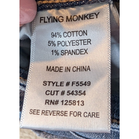 Flying Monkey Womens High Rise Destructed Hem Crop Straight Medium Rinse Jean 30 - Picture 5 of 8